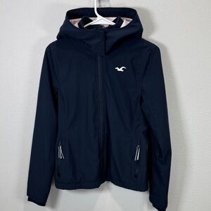 Hollister‎ all weather Dark Blue Hooded Jacket with White Logo
